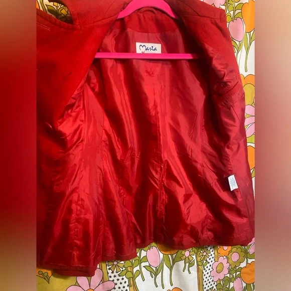 Red Wool Blend Pea Coat - Picture 7 of 10